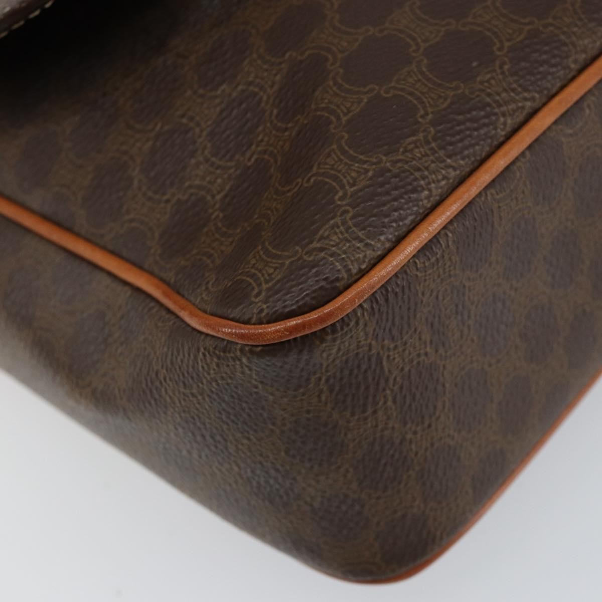 Celine Vintage Macadam Circle Logo Shoulder Bag Canvas and Leather, BROWN, CANVAS, Shoulder bag