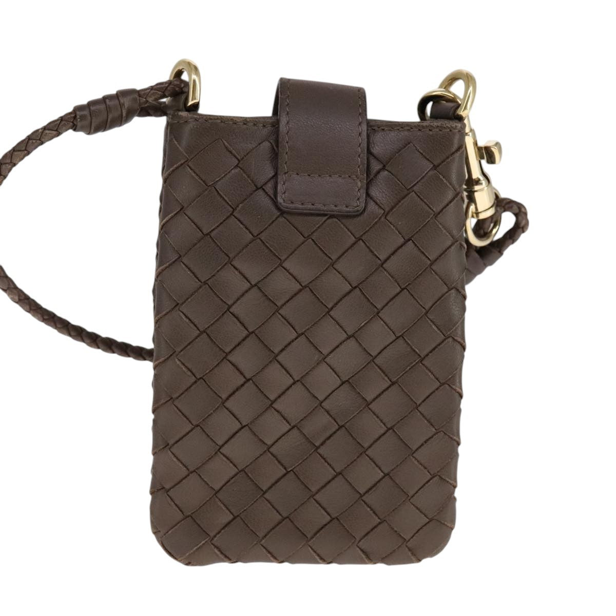 Bottega Veneta Crossbody Phone Holder Pouch Intrecciato Nappa, BROWN, LEATHER, Clutche & pouche