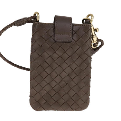 Bottega Veneta Crossbody Phone Holder Pouch Intrecciato Nappa, BROWN, LEATHER, Clutche & pouche