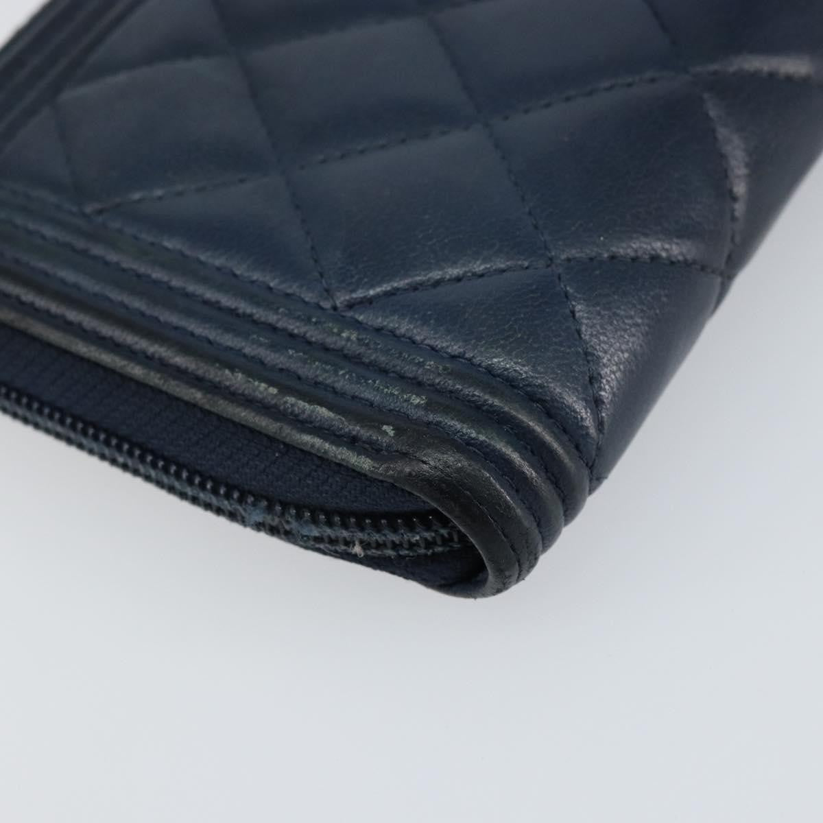 Chanel Boy Yen Wallet Quilted Lambskin, NAVY, LEATHER, Wallets