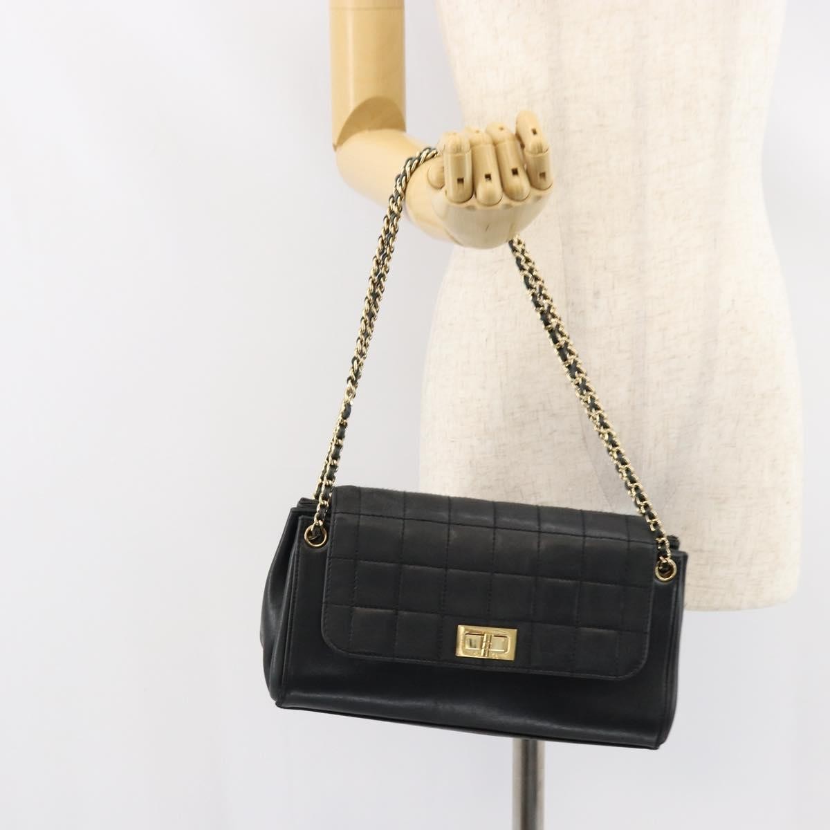 Chanel Chocolate Bar Accordion Reissue Flap Bag Quilted Lambskin, BLACK, LEATHER, Shoulder bag