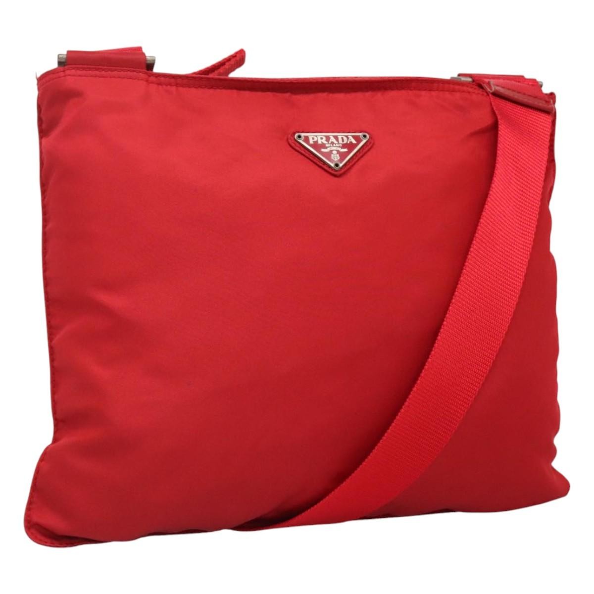 Prada Flat Messenger Bag Tessuto, Red, Nylon, Shoulder Bag