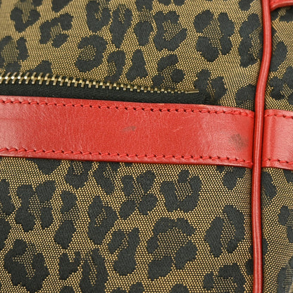 Fendi Vintage Convertible Bowling Bag Leopard Print Jacquard, BROWN, CANVAS, Handbag