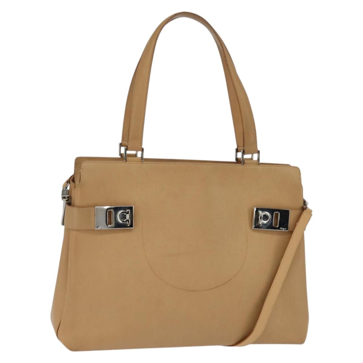Salvatore Ferragamo Gancini Tote Leather, BEIGE, LEATHER, Tote bag