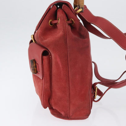 Gucci Vintage Bamboo Backpack Suede and Leather, Red, Suede, Backpack
