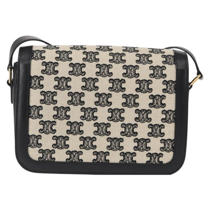 Celine Triomphe Shoulder Bag Canvas with Leather, BLACK, LEATHER, Shoulder bag