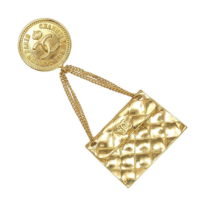 Chanel Vintage Medallion Flap Bag Brooch Metal, GOLD, GOLD_PLATED, Brooch