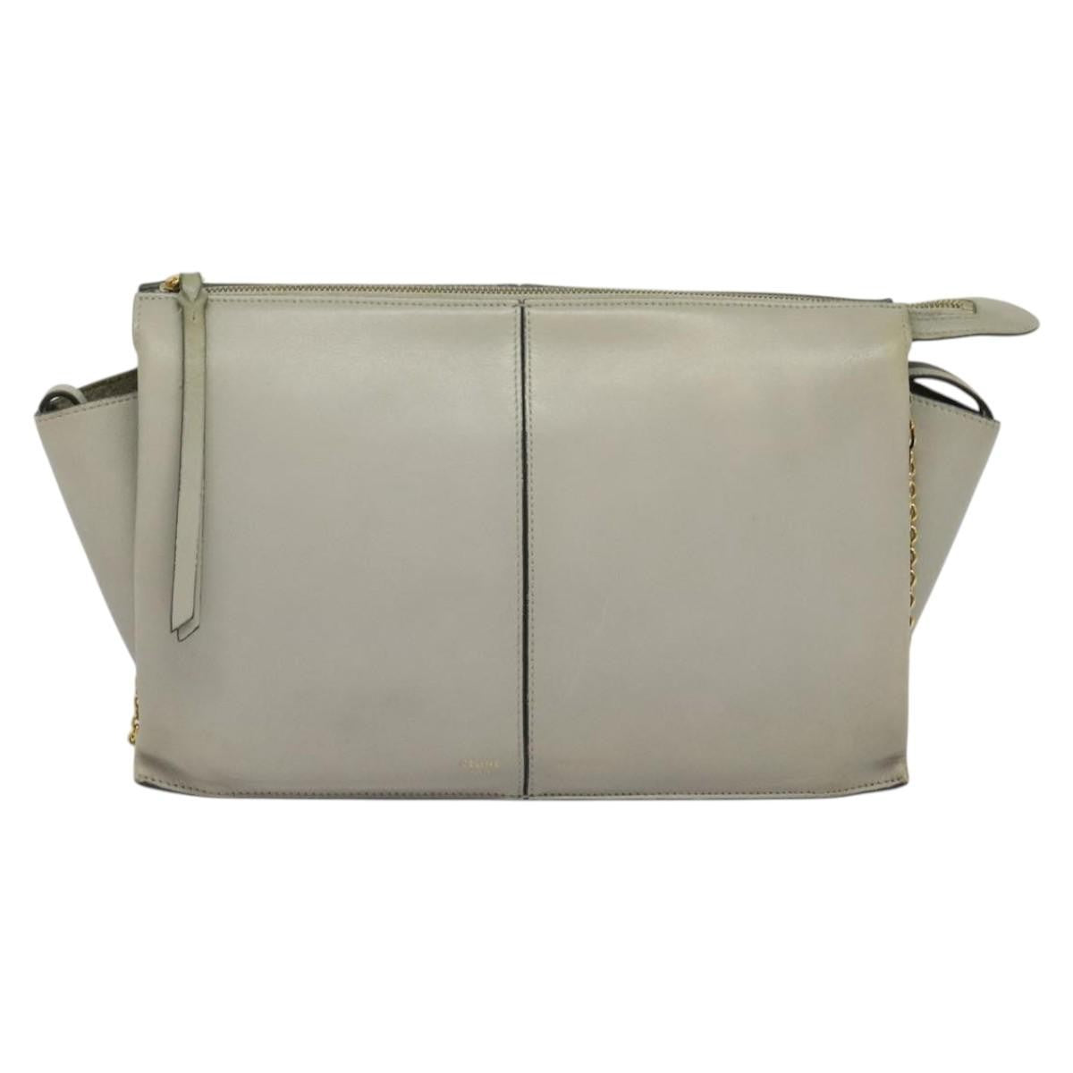 Celine Tri-Fold Clutch on Chain Smooth Leather, GRAY, LEATHER, Shoulder bag