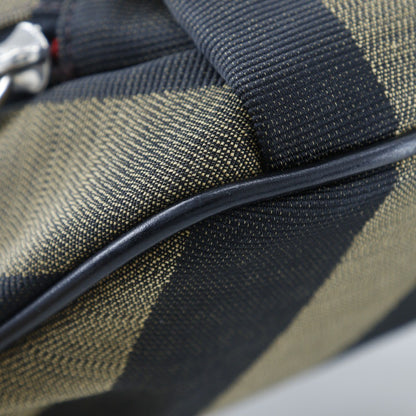 Fendi Front Pocket Waist Bag Pequin Canvas, BROWN, NYLON, Travel bag