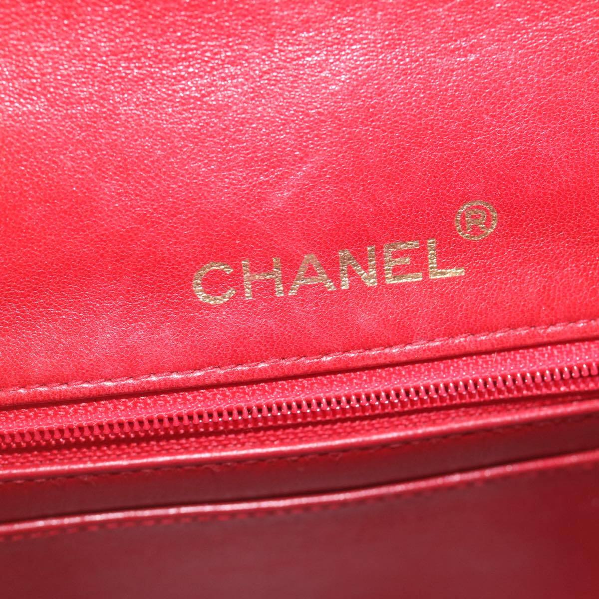 Chanel Vintage Square Chain Handle Flap Bag Quilted Lambskin, RED, LEATHER, Handbag