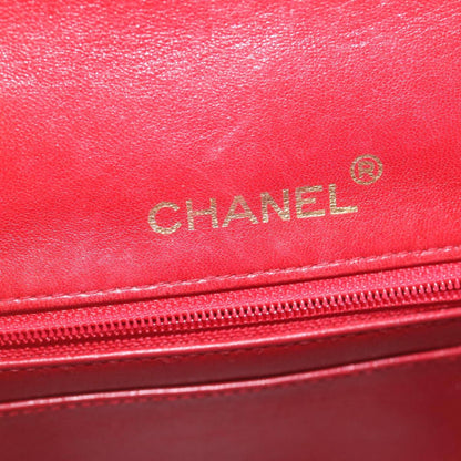 Chanel Vintage Square Chain Handle Flap Bag Quilted Lambskin, RED, LEATHER, Handbag