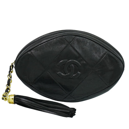 Chanel Vintage Diamond CC Tassel Clutch Quilted Lambskin, BLACK, LEATHER, Clutche & pouche