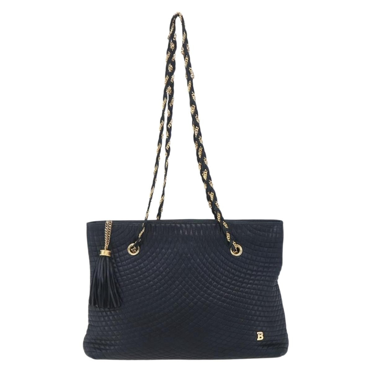 Bally Vintage Chain Shoulder Bag Quilted Leather, NAVY, LEATHER, Shoulder bag