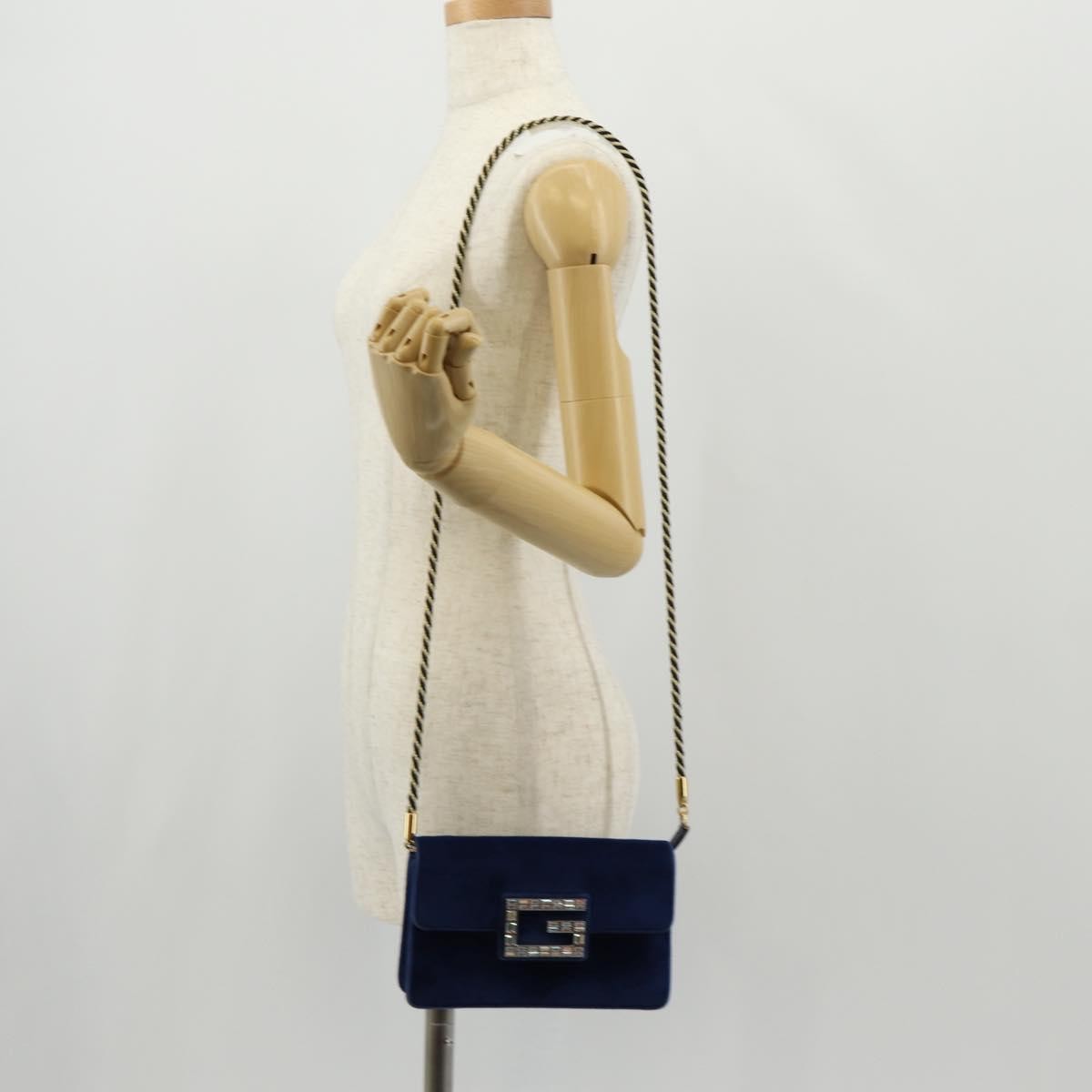 Gucci G Broadway Shoulder Bag Velvet with Crystals, BLUE, VELVET, Shoulder bag