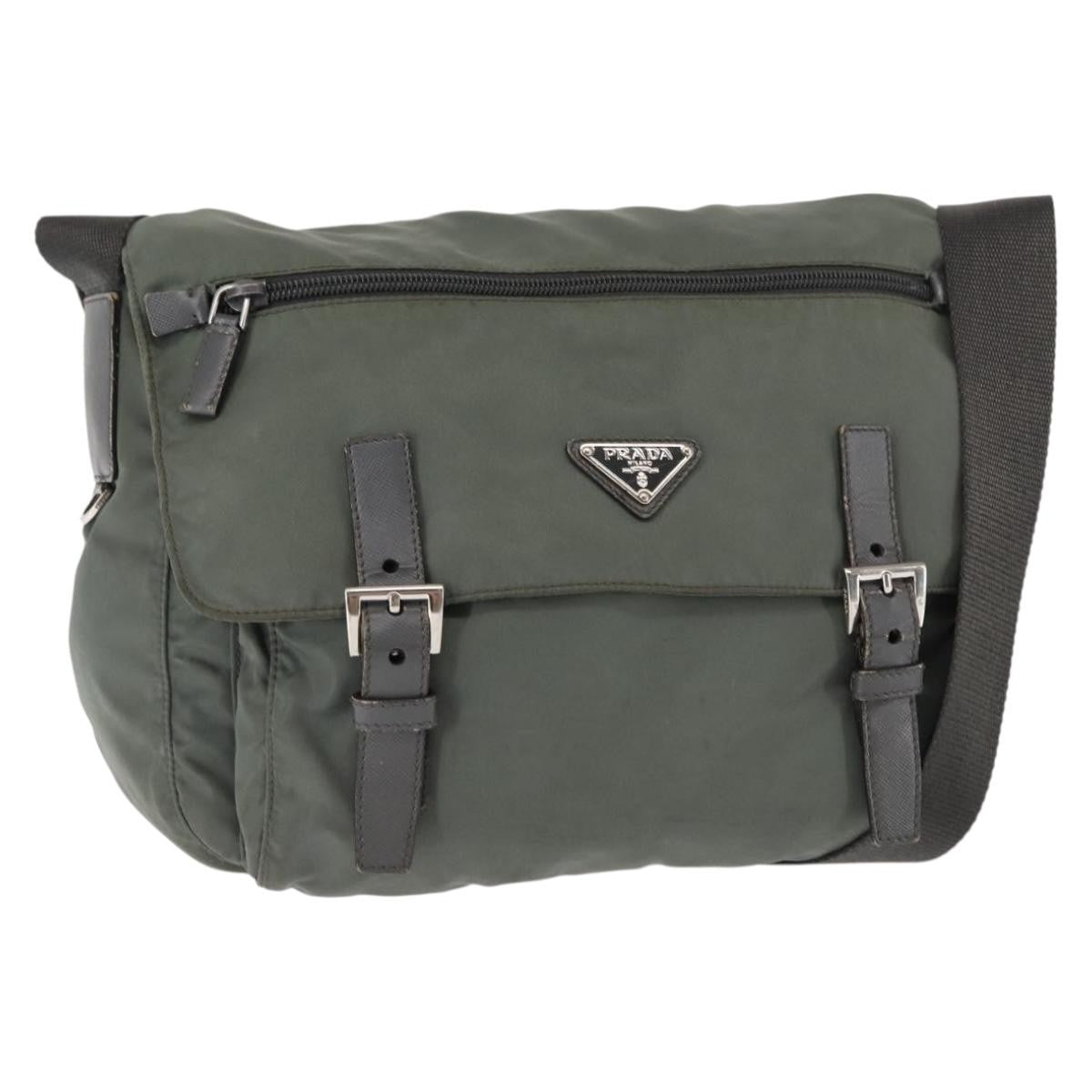 Prada Double Buckle Flap Messenger Bag Tessuto, KHAKI, NYLON, Shoulder bag