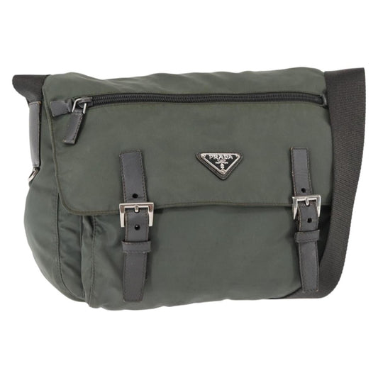Prada Double Buckle Flap Messenger Bag Tessuto, KHAKI, NYLON, Shoulder bag