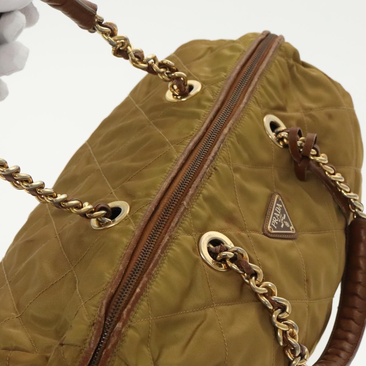 Prada Chain Shoulder Bag Tessuto, BEIGE, NYLON, Shoulder bag