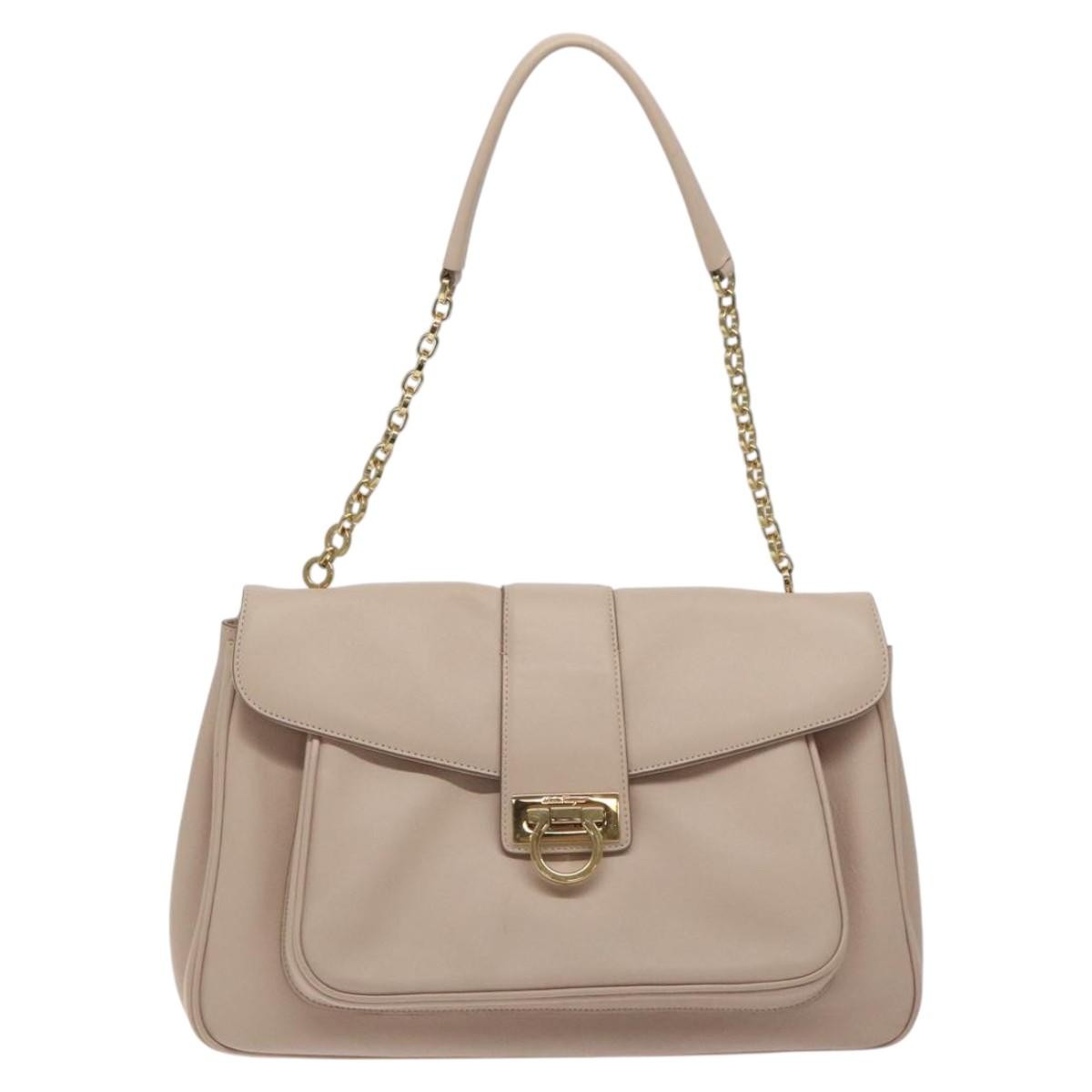 Salvatore Ferragamo Gancini Shoulder Bag Leather, BEIGE, LEATHER, Shoulder bag