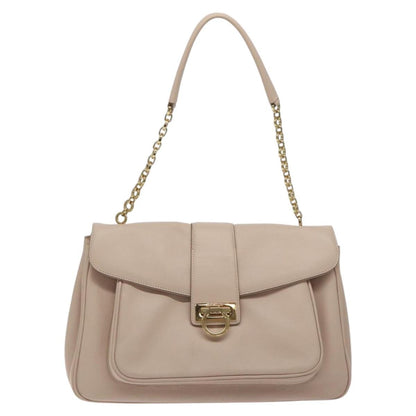 Salvatore Ferragamo Gancini Shoulder Bag Leather, BEIGE, LEATHER, Shoulder bag