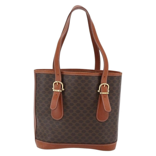 Celine Vintage Macadam Handbag Canvas and Leather, BROWN, CANVAS, Handbag