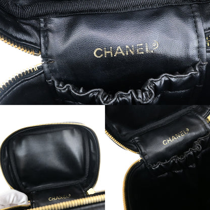 Chanel Vanity pouch Leather, BLACK, LEATHER, Toiletry Case