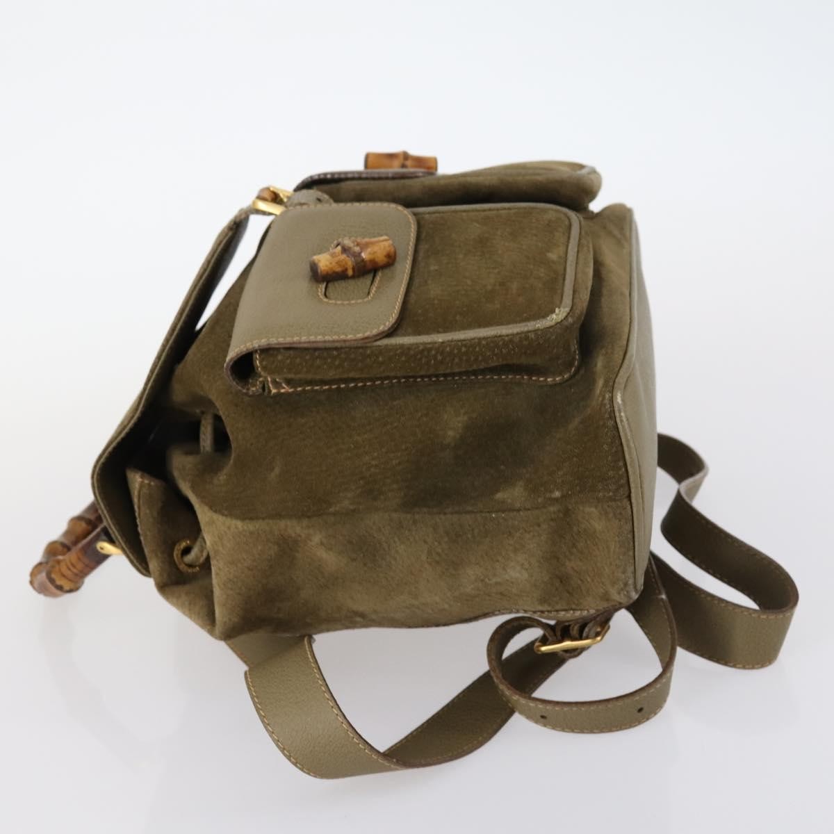 Gucci Vintage Bamboo Backpack Suede, KHAKI, SUEDE, Backpack