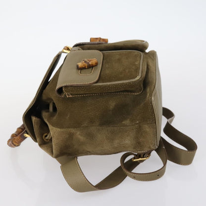 Gucci Vintage Bamboo Backpack Suede, KHAKI, SUEDE, Backpack