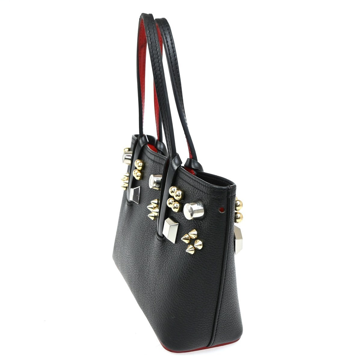 Christian Louboutin Cabata Empire Tote Studded Leather, BLACK, LEATHER, Handbag