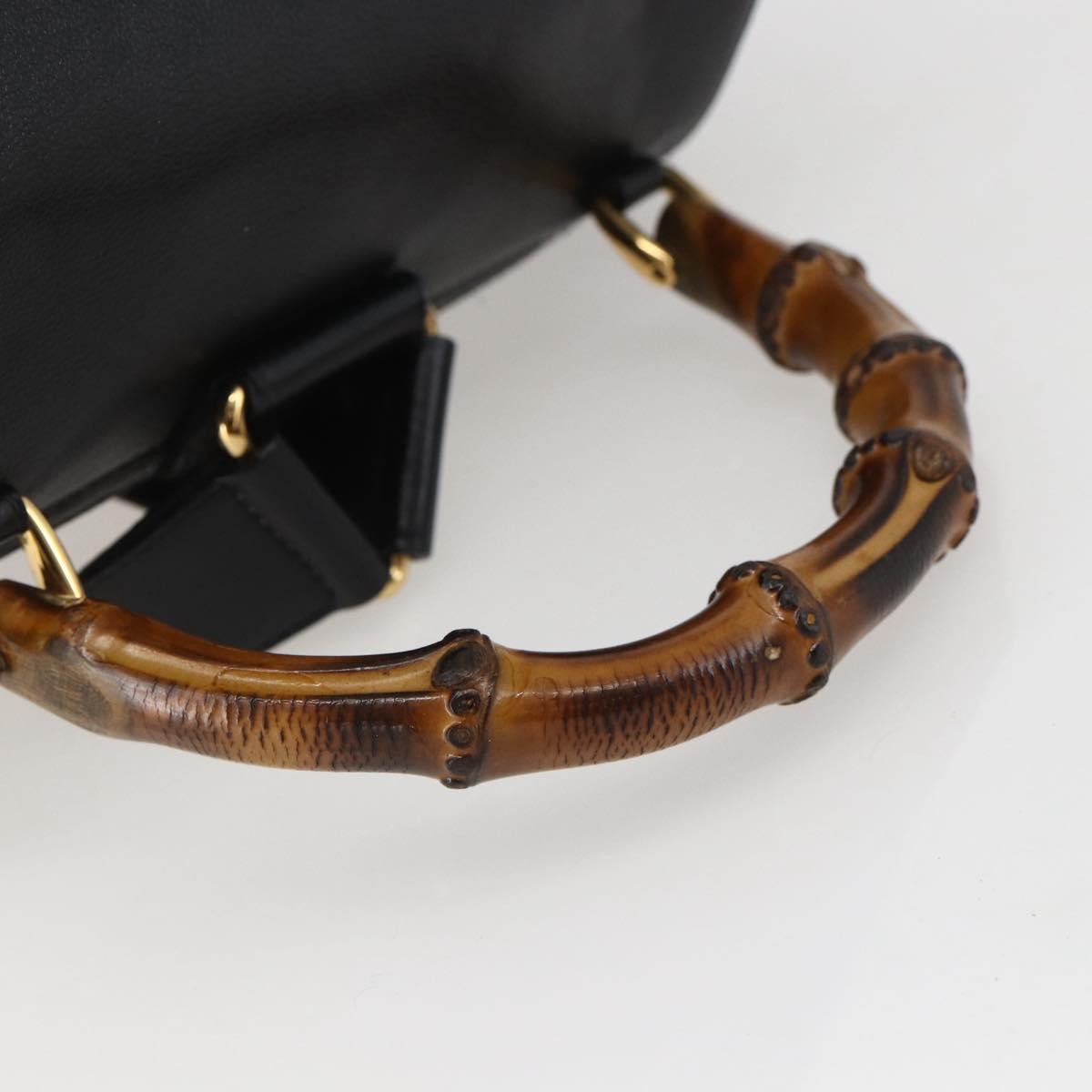 Gucci Vintage Bamboo Backpack Leather, BLACK, LEATHER, Backpack