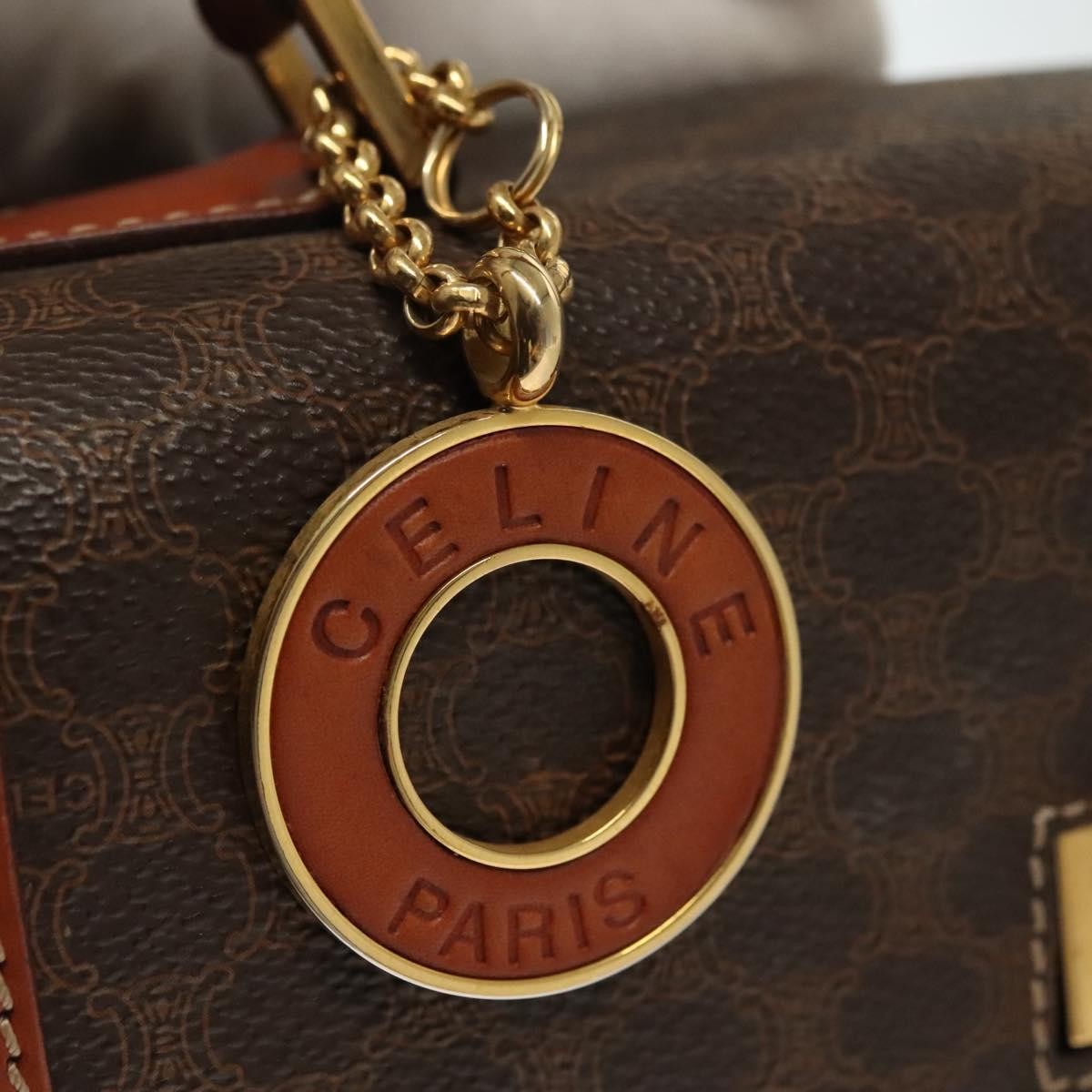 Celine Vintage Convertible Top Handle Bag Macadam Coated Canvas, BROWN, CANVAS, Handbag