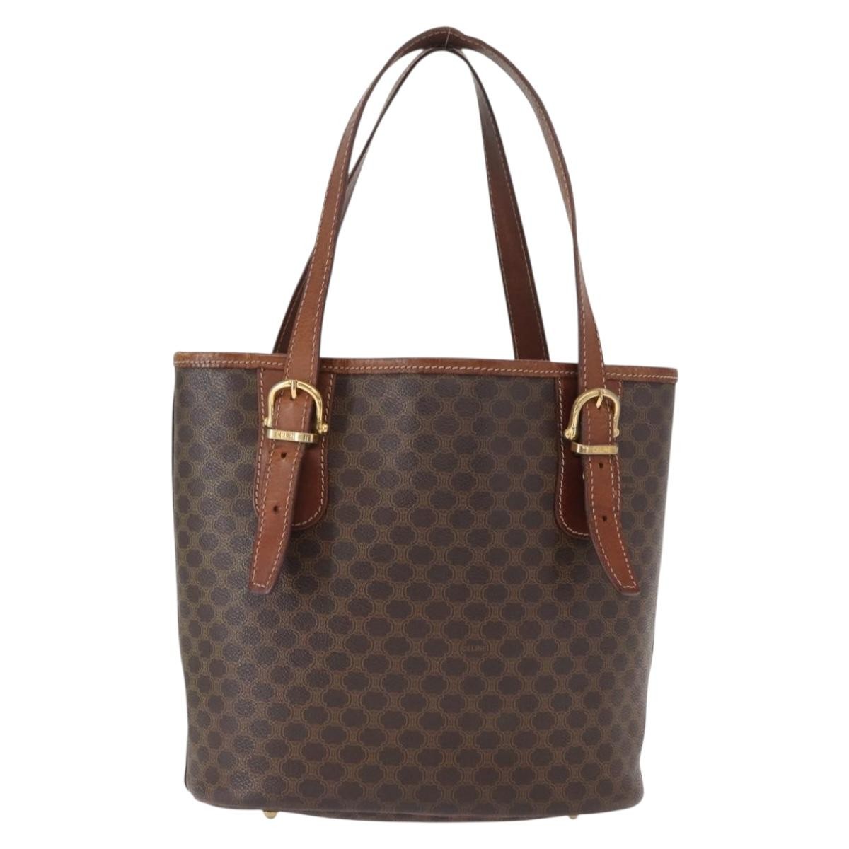 Celine Vintage Macadam Handbag Canvas and Leather, BROWN, CANVAS, Tote bag