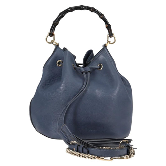 Gucci Miss Bamboo Bucket Bag Leather, BLUE, LEATHER, Handbag