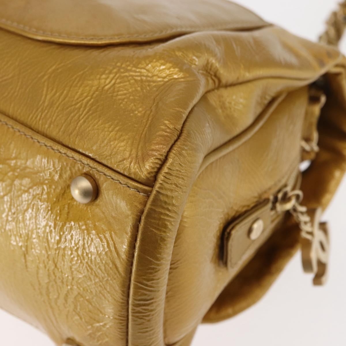 Chanel Luxe Ligne Flap Bag Patent, GOLD, LEATHER, Handbag