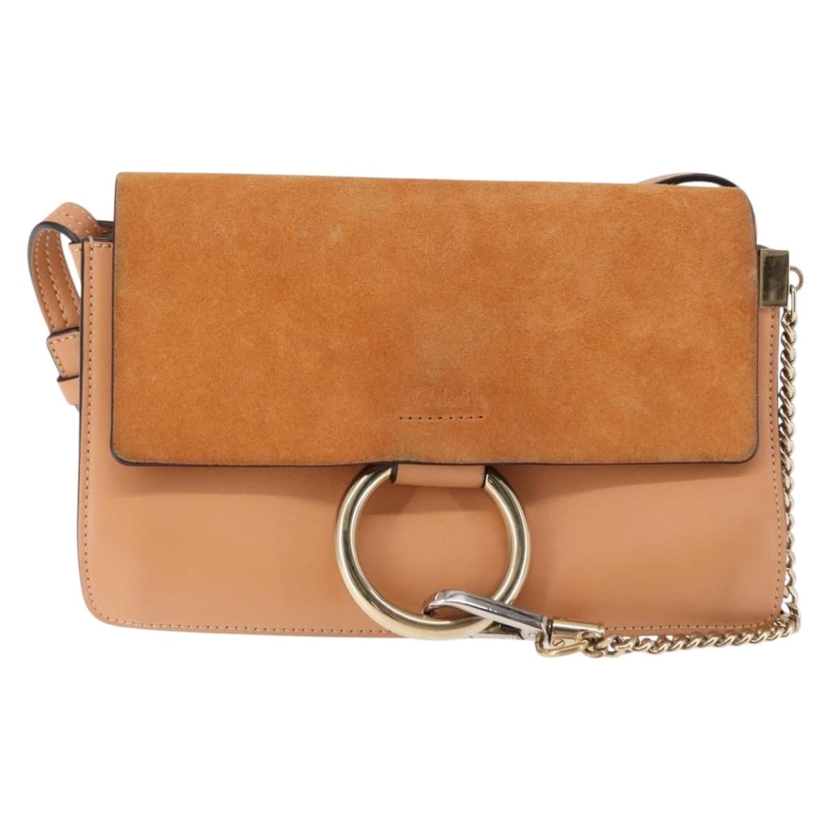 Chloe Faye Shoulder Bag Leather and Suede, BEIGE, LEATHER, Shoulder bag