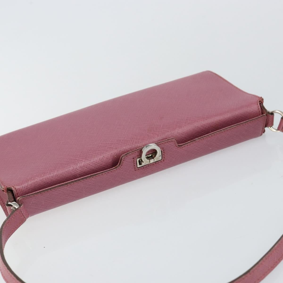 Salvatore Ferragamo Gancini Pouch Leather, PINK, LEATHER, Clutche & pouche