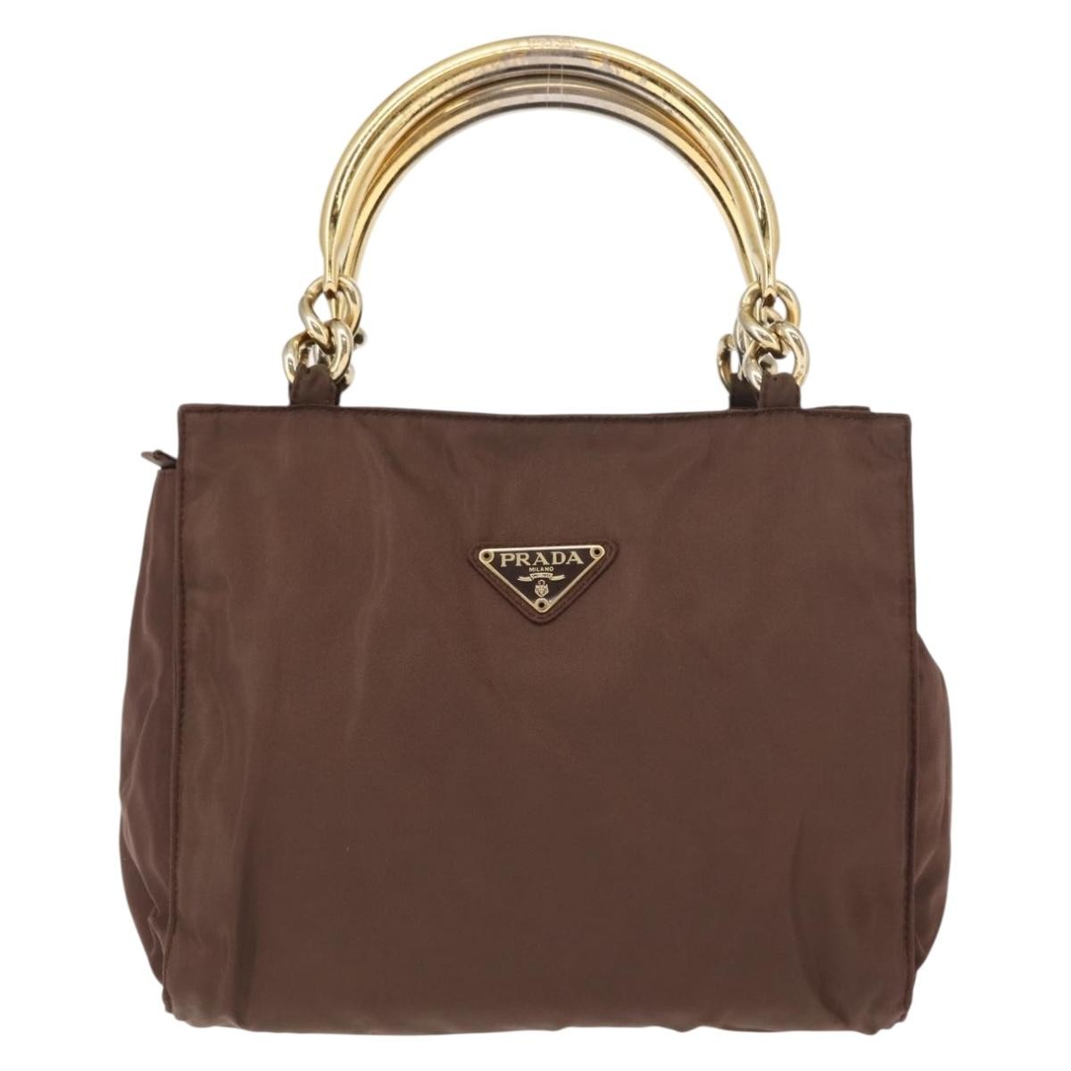 Prada Metal Handles Tote Tessuto, BROWN, NYLON, Handbag