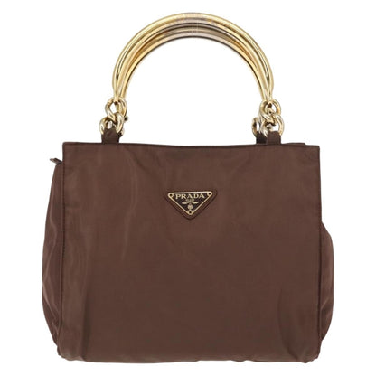 Prada Metal Handles Tote Tessuto, BROWN, NYLON, Handbag