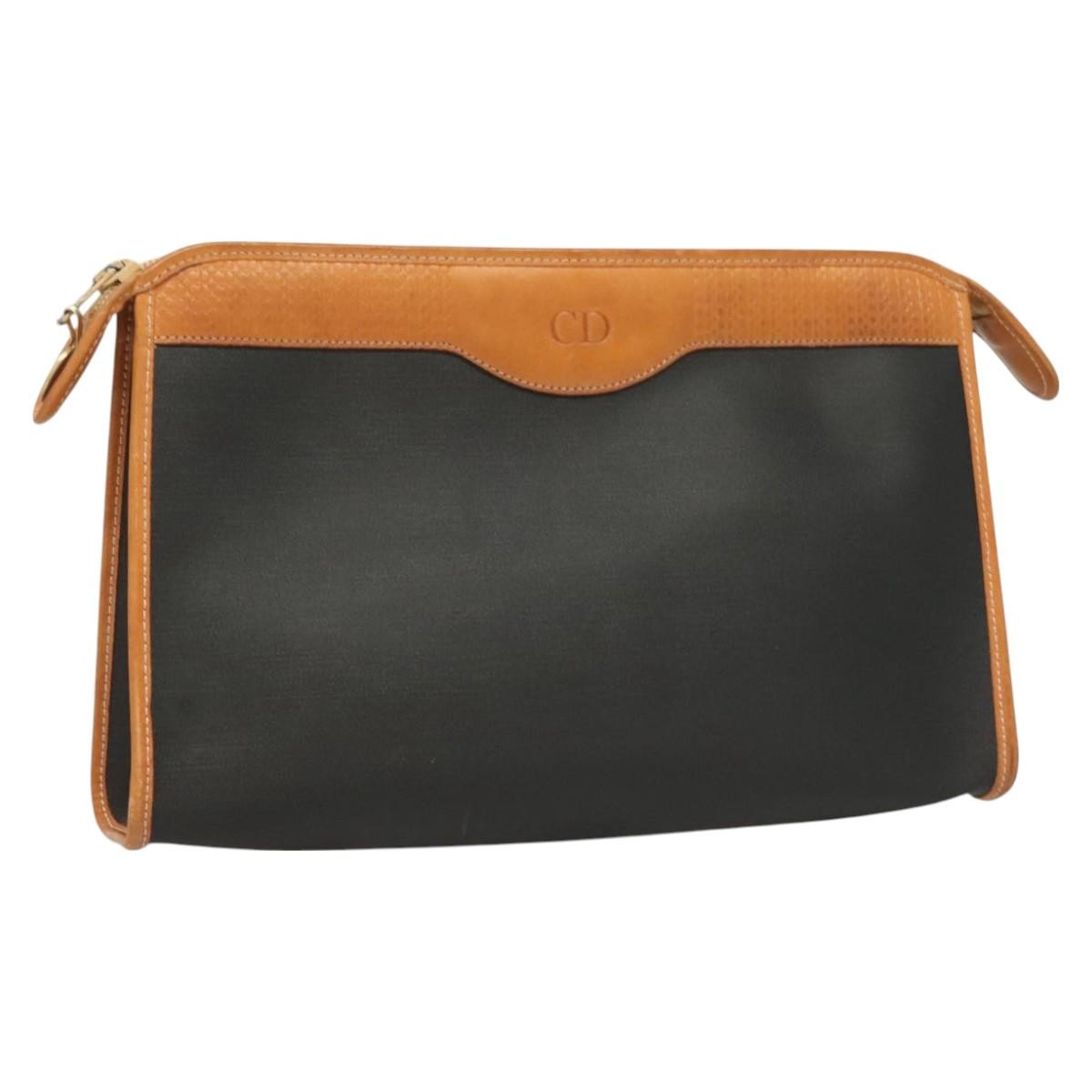 Christian Dior Vintage Zip Pochette Canvas and leather, BLACK, PVC, Clutche & pouche