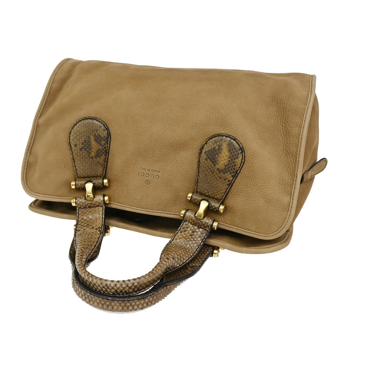 Gucci Twice Satchel Nubuck with Python, BROWN, SUEDE, Handbag