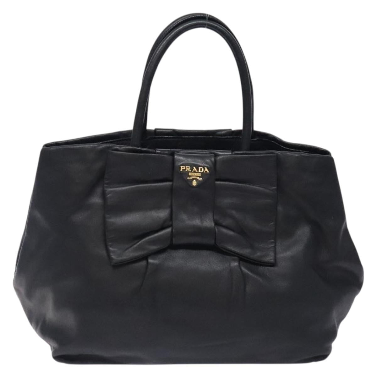 Prada Bow Tote Leather, BLACK, LEATHER, Handbag