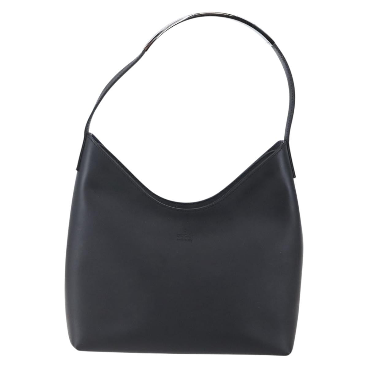 Gucci Metal Handle Hobo Leather, BLACK, LEATHER, Shoulder bag