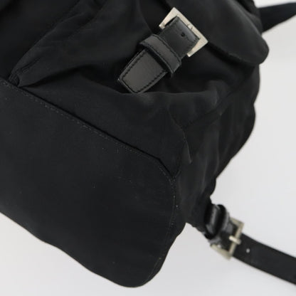 Prada Vela Double Front Pocket Backpack Tessuto with Saffiano Leather, BLACK, NYLON, Backpack