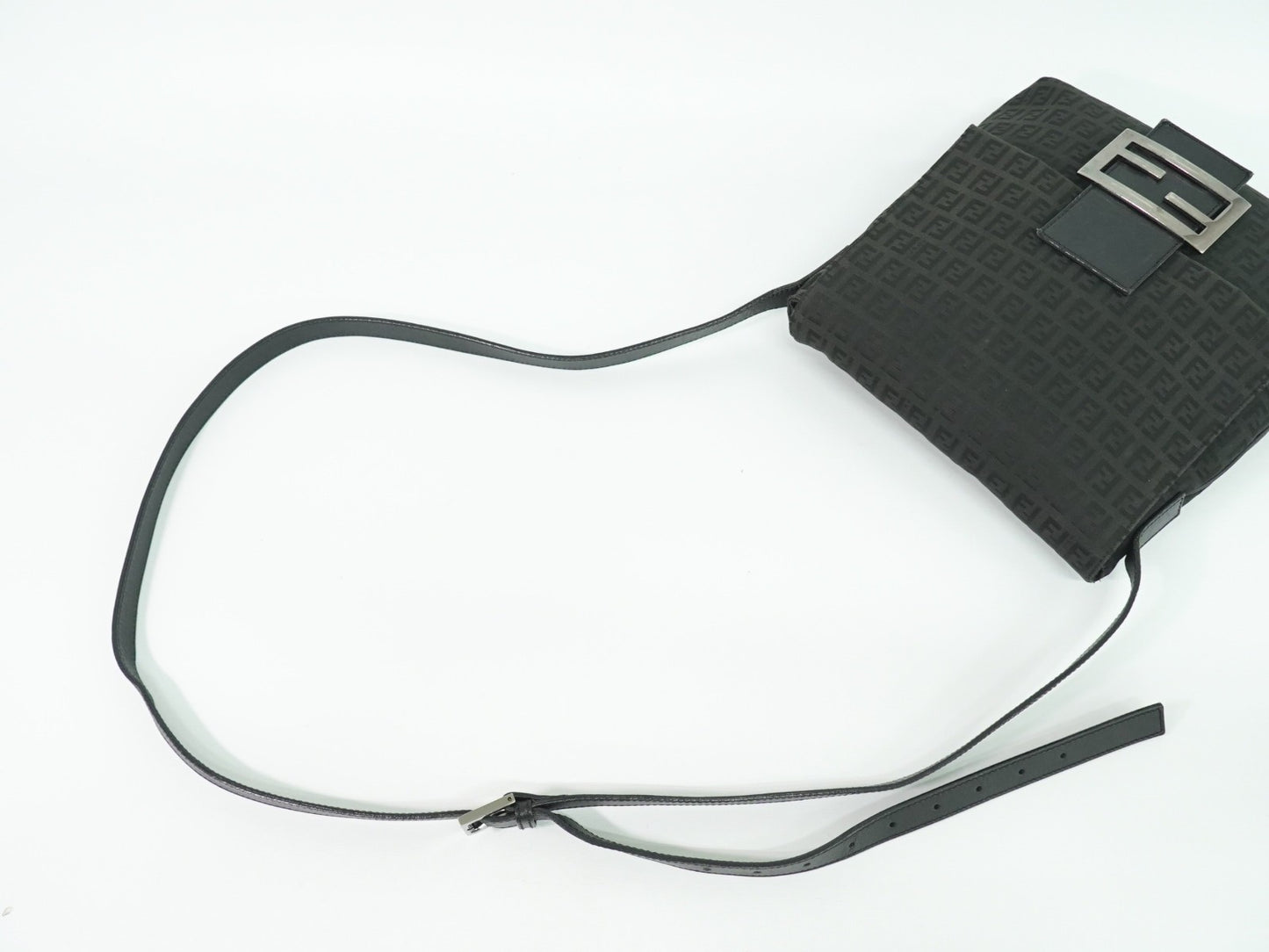 Fendi Vintage Flap Crossbody Bag Zucchino Canvas, BLACK, CANVAS, Shoulder bag