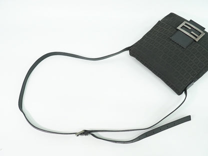 Fendi Vintage Flap Crossbody Bag Zucchino Canvas, BLACK, CANVAS, Shoulder bag