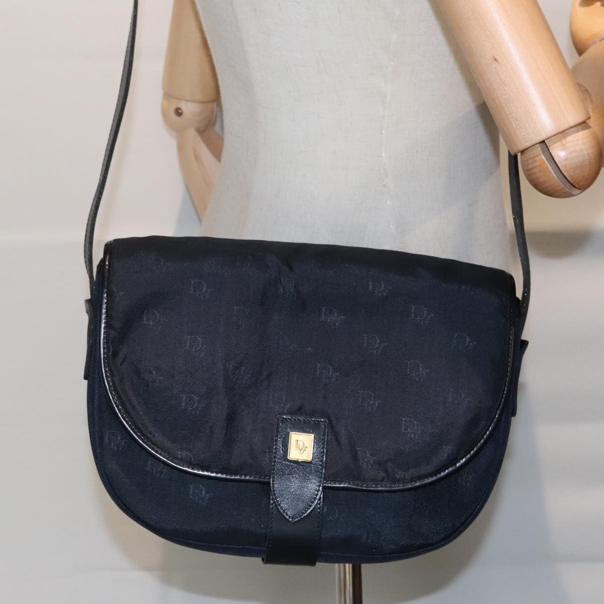 Christian Dior Vintage Shoulder Bag Canvas, NAVY, CANVAS, Shoulder bag