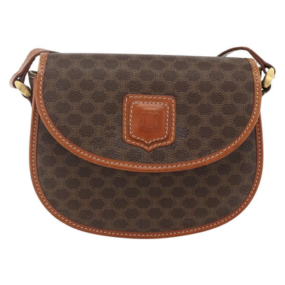 Celine Vintage Macadam Shoulder Bag Canvas and Leather, Brown, Canvas, Shoulder Bag