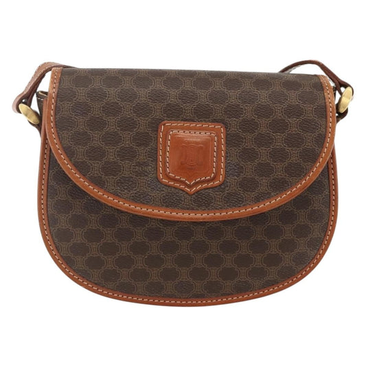 Celine Vintage Macadam Shoulder Bag Canvas and Leather, Brown, Canvas, Shoulder Bag