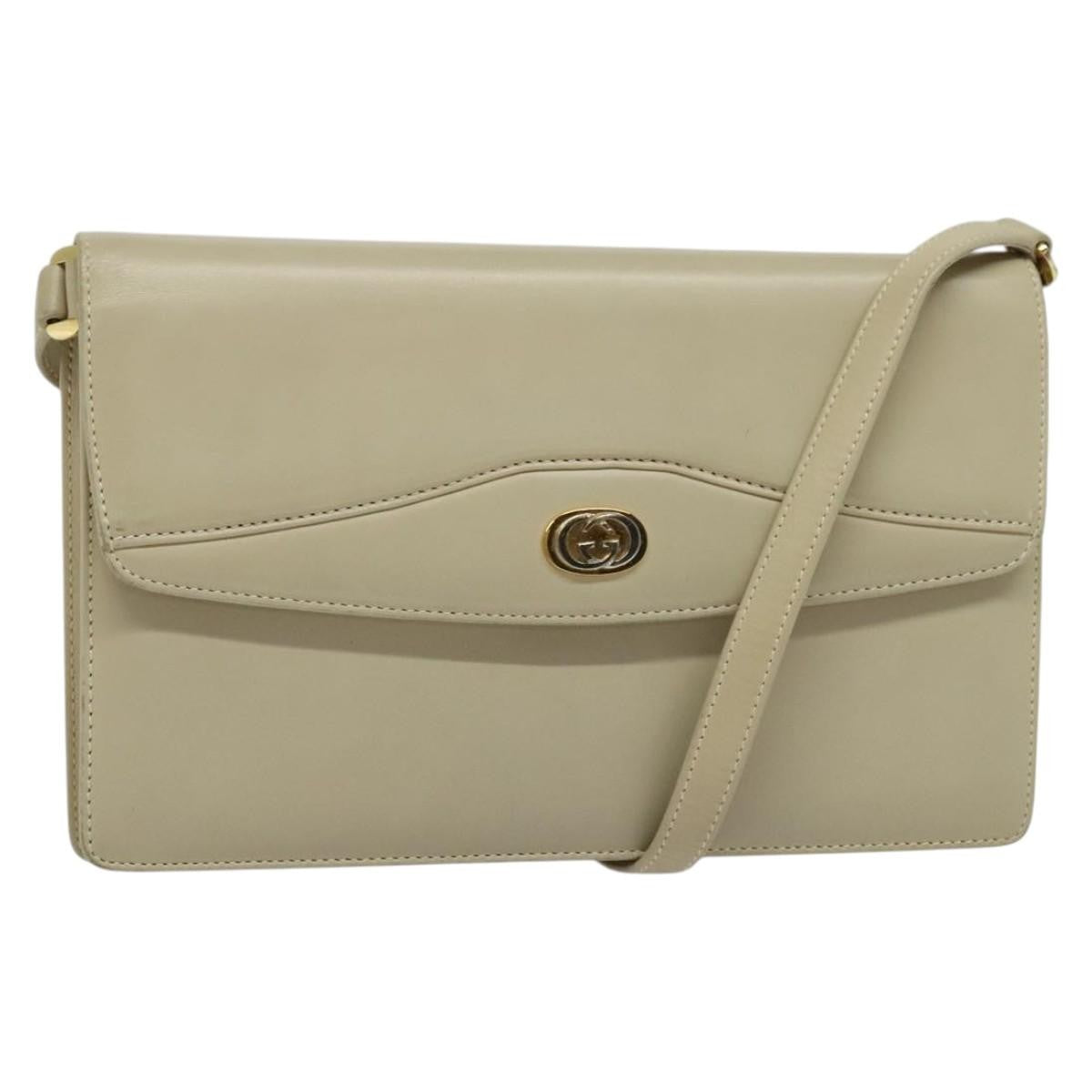 Gucci Vintage Interlocking G Flap Shoulder Bag Leather, BEIGE, LEATHER, Shoulder bag