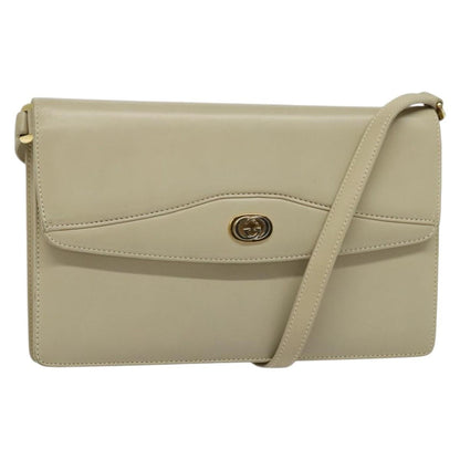 Gucci Vintage Interlocking G Flap Shoulder Bag Leather, BEIGE, LEATHER, Shoulder bag
