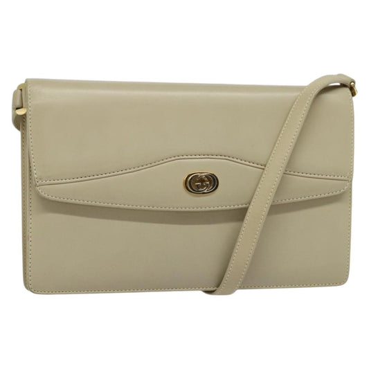 Gucci Vintage Interlocking G Flap Shoulder Bag Leather, BEIGE, LEATHER, Shoulder bag